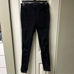 Hollister High-Rise Super Skinny Women's Distressed Black Jeans Size 1 Short